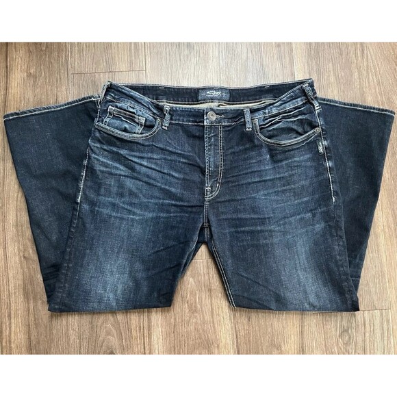 Silver Mens Jeans Grayson Dark Wash Distressed Grayson 38 X 30 Stretch - Picture 2 of 5